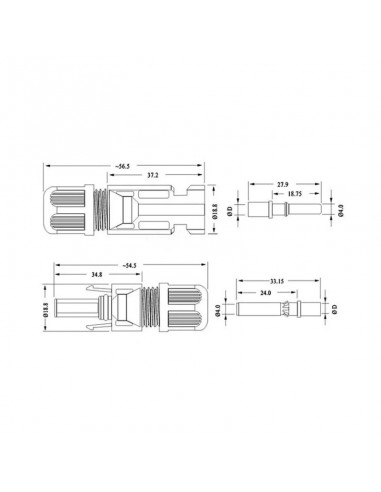Set conectori, mufe MC4 1000V DC 30A mama și tată pt. conductori, cabluri solare de 4-6mm pt. panouri fotovoltaice