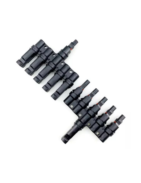Set Conectori, mufe tip MC4 1 la 5T branch, ramnificati 1000V DC 30A pt. conductor, cablu solar de 4-6 mm panouri fotovoltaice