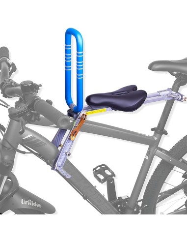 Urrider, Scaun din Aluminiu pt. Bicicleta cu cadru, Copii 2-4 ani (max. 24 Kg) cu prindere pe față, tija șa și cadru superior